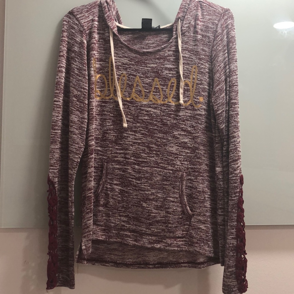 Burgudy Space-dye Graphic Hoodie Knit Shirt